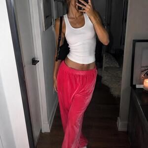 PrettyLittleThing Velour Wide Leg Pants Hot Pink US 4